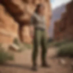 Olive cargo pants showcased in an outdoor extreme sports setting