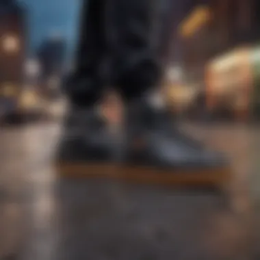 Trendy skate shoes displayed against a vibrant urban backdrop