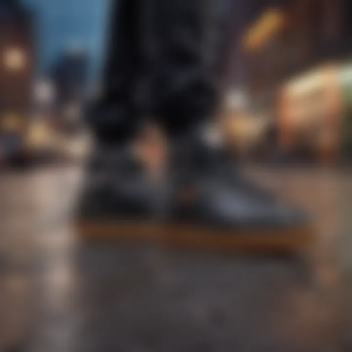 Trendy skate shoes displayed against a vibrant urban backdrop