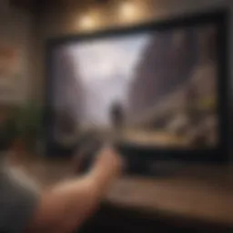 User interacting with PlayStation app on a large screen TV