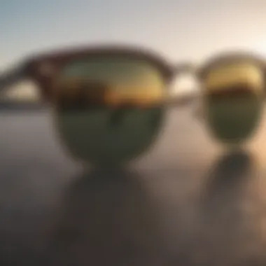 Close-up of the polarized lens technology in Ray-Ban Clubmaster sunglasses