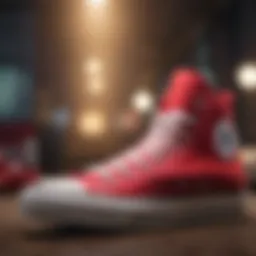 Stylish display of Red Mid Top Converse shoes showcasing their vibrant design