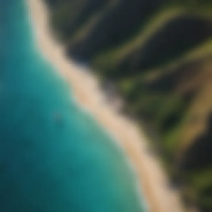 Aerial view of Oahu's pristine sandy beach with turquoise waters