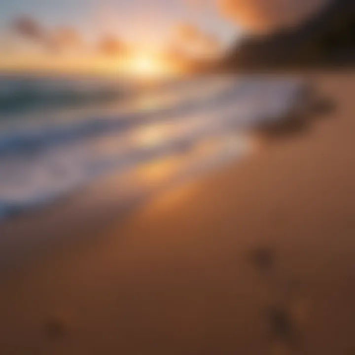 Sunset illuminating the shoreline of an Oahu beach