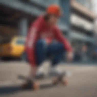 Stylish fusion of skater fashion with streetwear trends in an urban setting