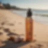 Bottle of Sun Bum Original SPF 45 Sunscreen Face Mist in a beach setting