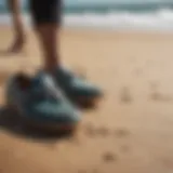 Stylish surf loafers on a sandy beach