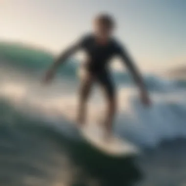 Surfer wearing surf loafers while riding a wave