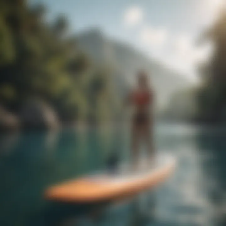 Vibrant paddle board on a diverse aquatic landscape
