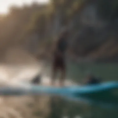 Paddle board navigating smoothly with motorized fins