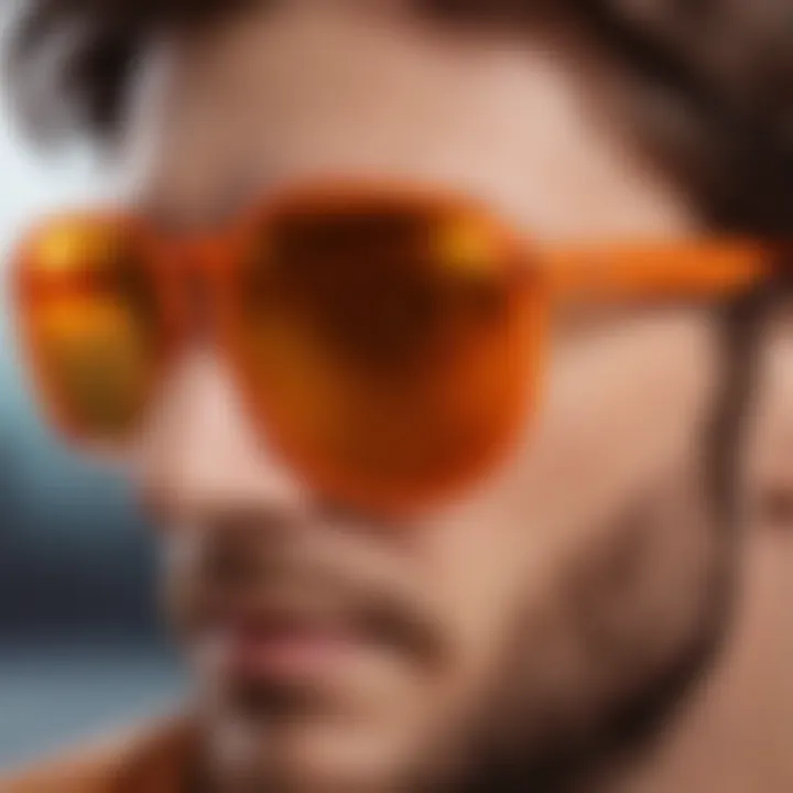 Close-up of orange round sunglasses showcasing their design and functionality