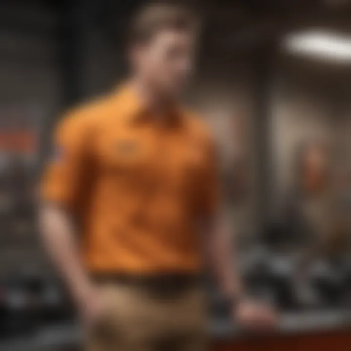 Stylish orange shirt displayed against a backdrop of extreme sports gear