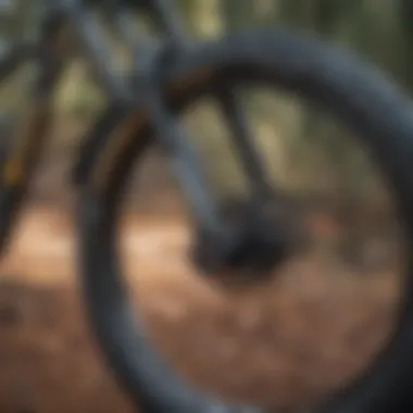 Close-up of advanced suspension technology in mountain biking