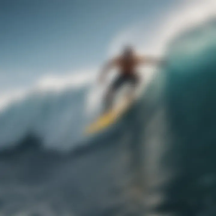 A surfer riding a massive wave showcasing skill and courage