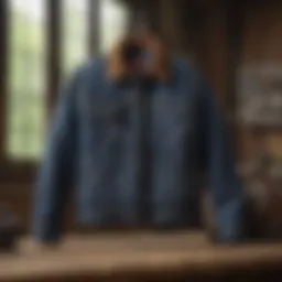 Classic Dickies jean jacket displayed on a rustic wooden background.