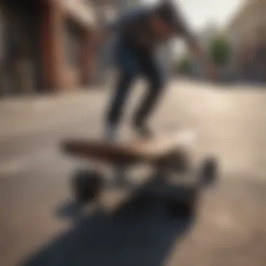 A skilled rider demonstrating tricks on a street board