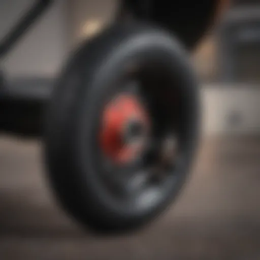 Close-up of black longboard wheels showcasing their design and texture