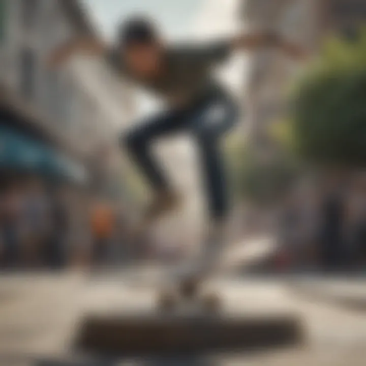 An athlete competing in a freestyle skateboarding event