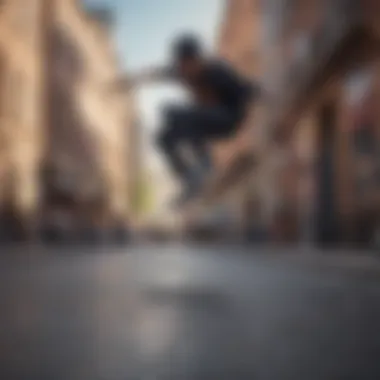 A skateboarder performing a trick on a city street