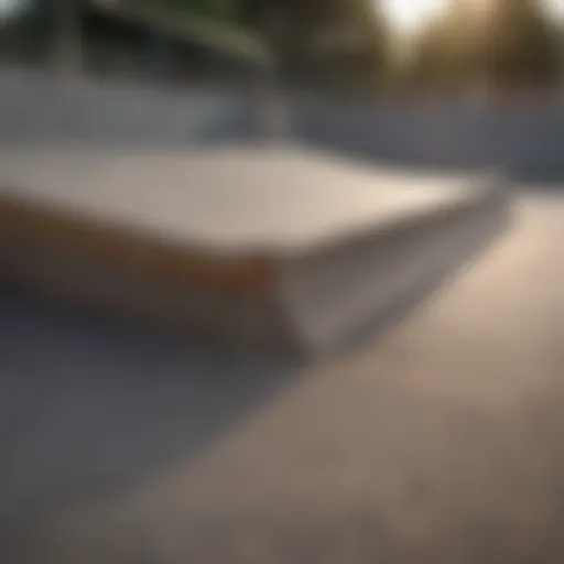 A close-up view of a skateboard jump ramp showing its intricate design and construction.