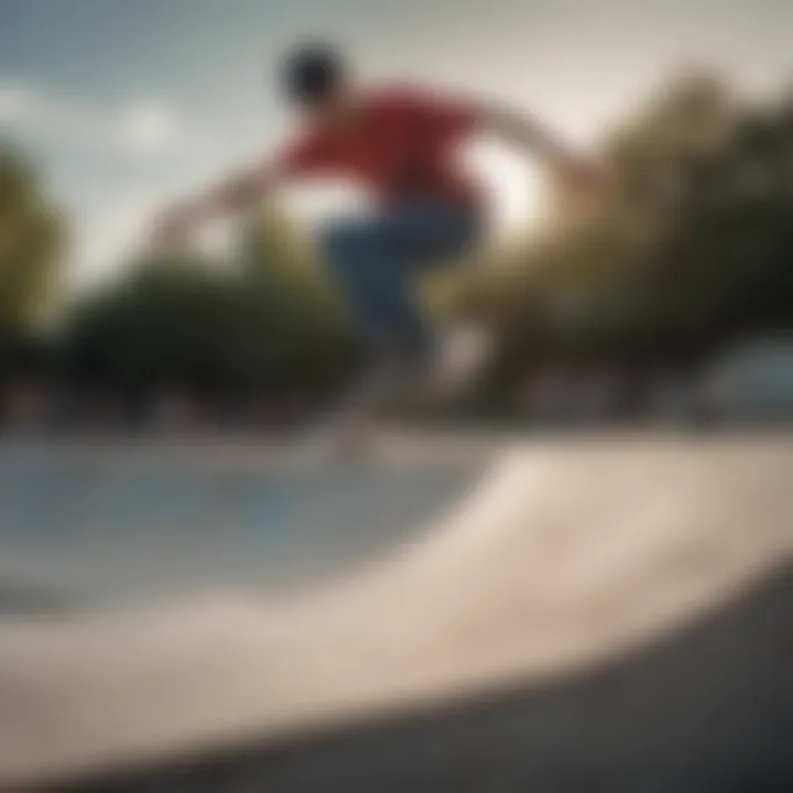 A skateboarder performing an impressive jump over a ramp in a skate park.