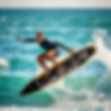 Dynamic action shot of a surfer using an element board