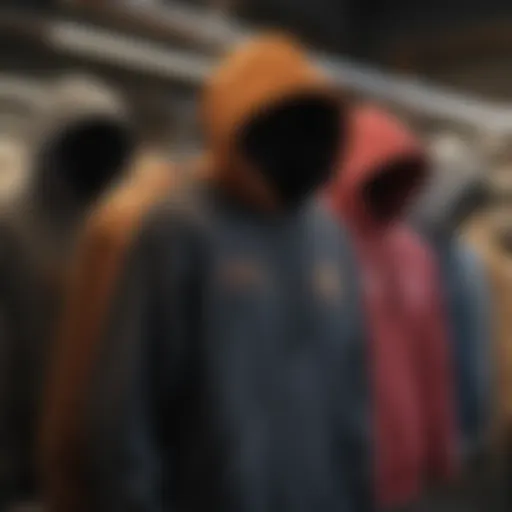 A diverse array of hoodies displayed on a stylish rack in a modern boutique.