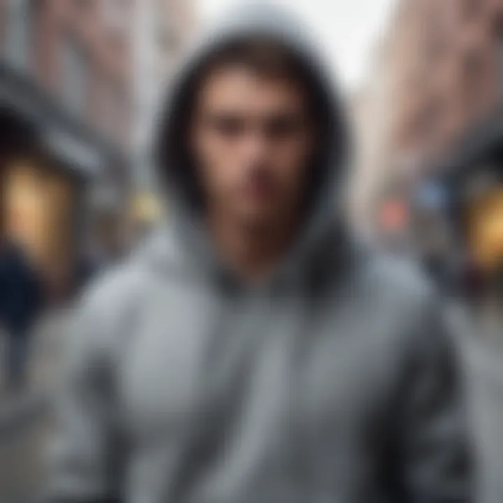 An artistic representation of a street style look featuring a hoodie.