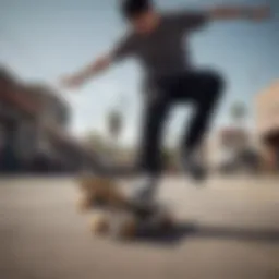 Dynamic action shot of a skateboarder wearing Vans black pants, showcasing movement and style.