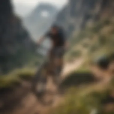 A breathtaking view of a mountain biker navigating a steep descent.