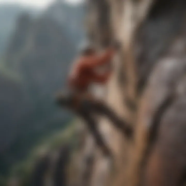 An exhilarating scene of rock climbers scaling a rugged cliff face.