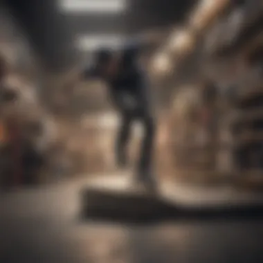 A skateboarder demonstrating tricks at a local skate shop event