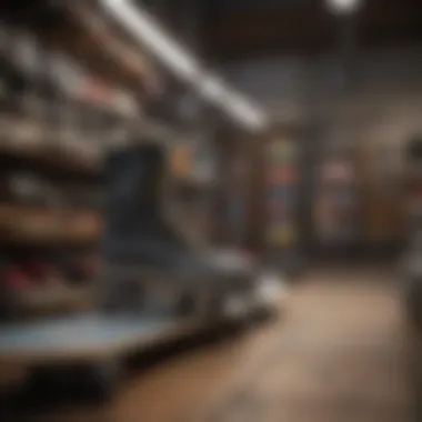 A diverse range of skateboards and gear displayed prominently in a shop