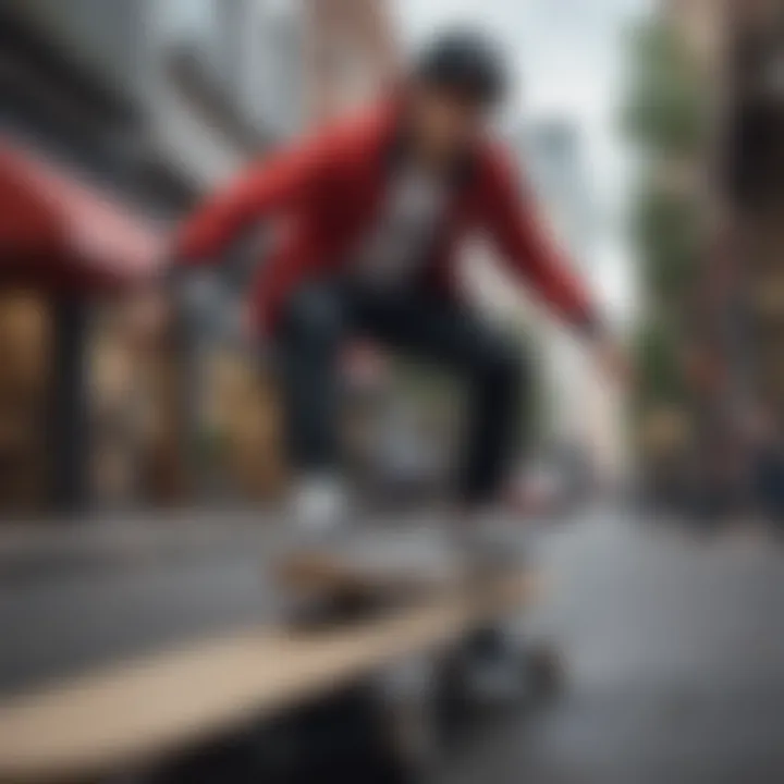 Skateboarder performing a trick wearing Nike Blazers