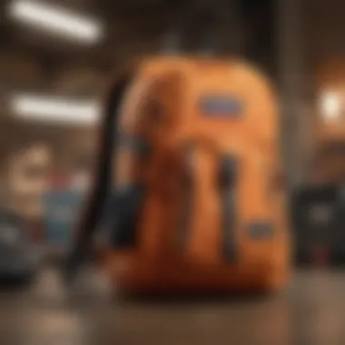 Action shot of the orange JanSport backpack being used in an extreme sports setting