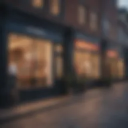 A vibrant shopping street in Deerpark showcasing various outlet stores.