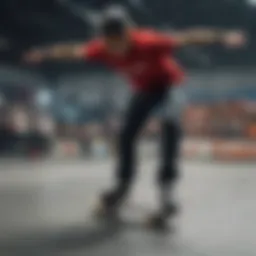 A vibrant skate show featuring dynamic tricks and diverse skaters showcasing their skills.