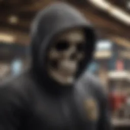 A stylish skull hoodie displayed on a mannequin showcasing its unique design.