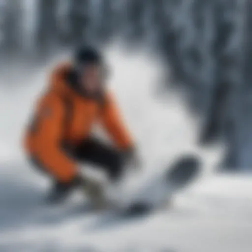 Snowboarder carving through fresh powder