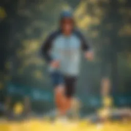 A stylish vapor hoodie in action during an outdoor workout