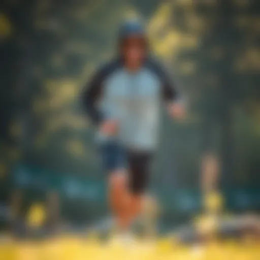 A stylish vapor hoodie in action during an outdoor workout