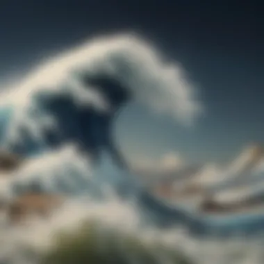 A detailed view of Hokusai's brushwork in The Wave off Kanagawa