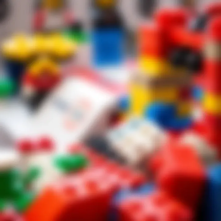 A close-up of various LEGO bricks used for skateboard park construction