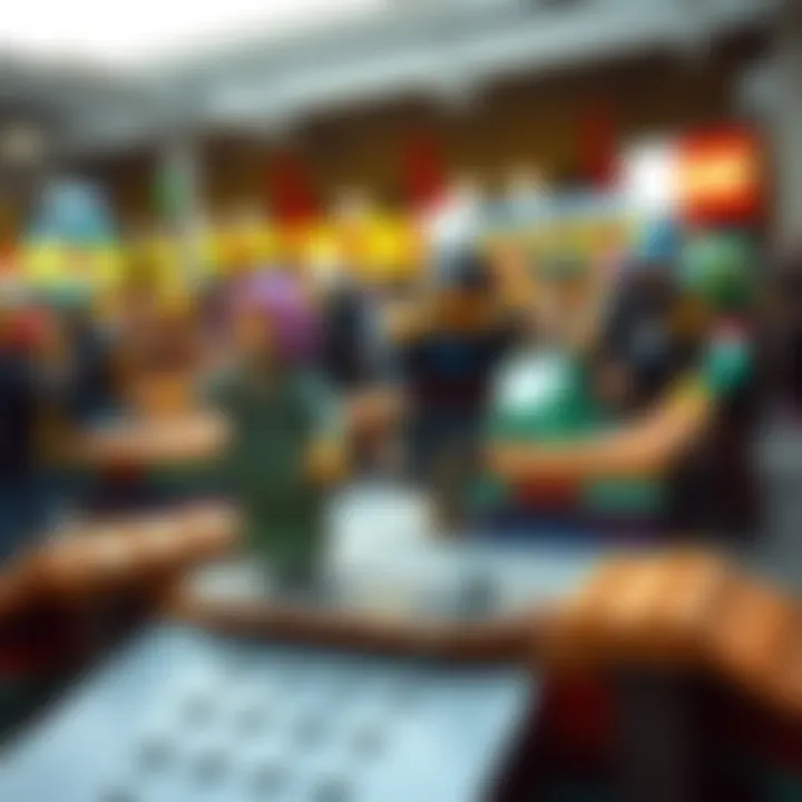 A vibrant community event featuring LEGO skateboard park competitions