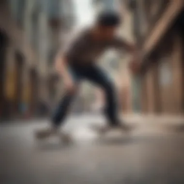 A skateboarder performing tricks on a small skate deck in an urban environment