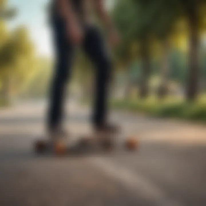 Rider performing tricks on a longboard in a park