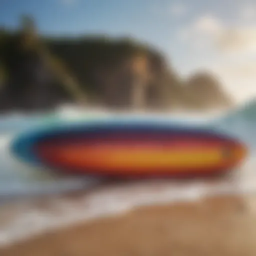 A vibrant surfboard showcasing unique designs and colors