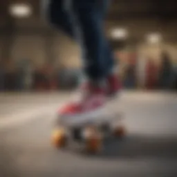 Dynamic athlete performing a trick on a skateboard wearing Vans shoes.