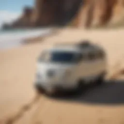 Overview of Vans surf slides on a sandy beach