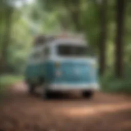 A classic VW camper van parked in a scenic Houston park